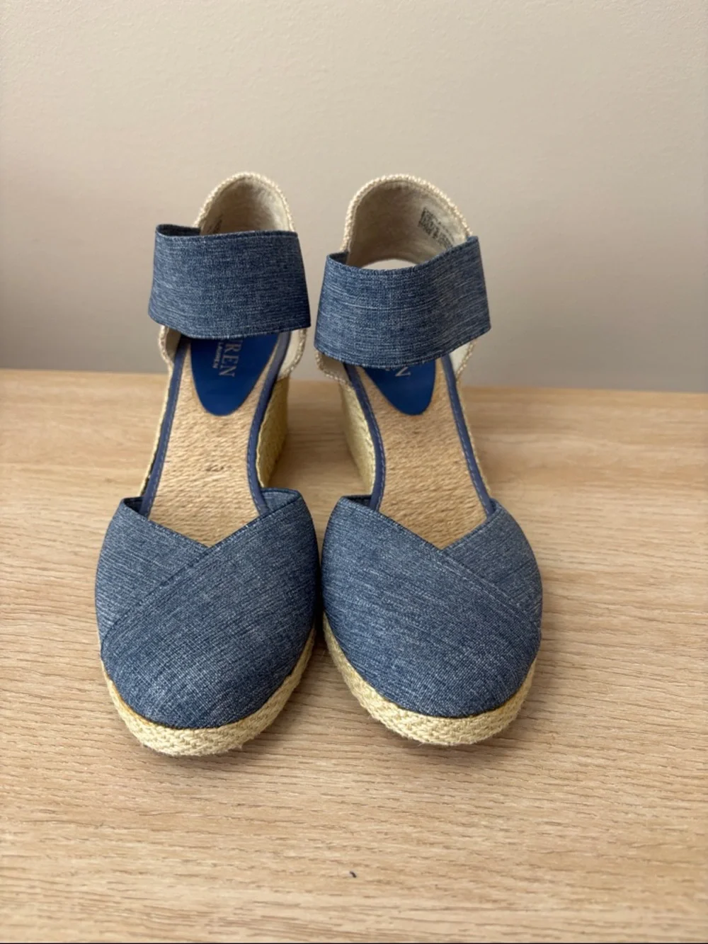 Lauren Ralph Lauren Charla denim blue canvas wedge‎ espadrille sandals size 8.5